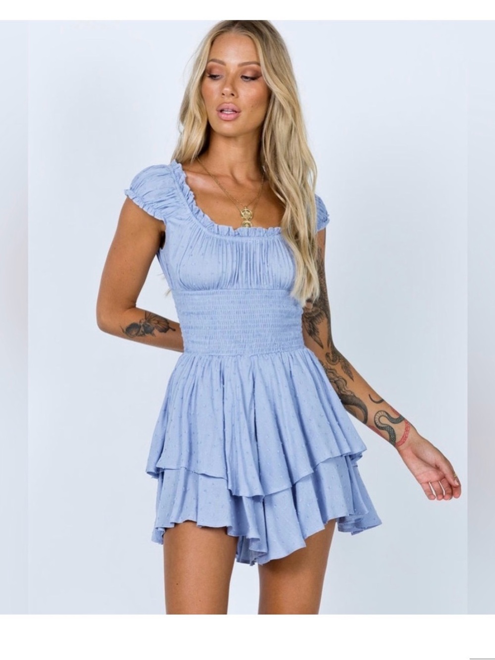 Princess Polly Light Blue Smocked Tiered Mini Dress
